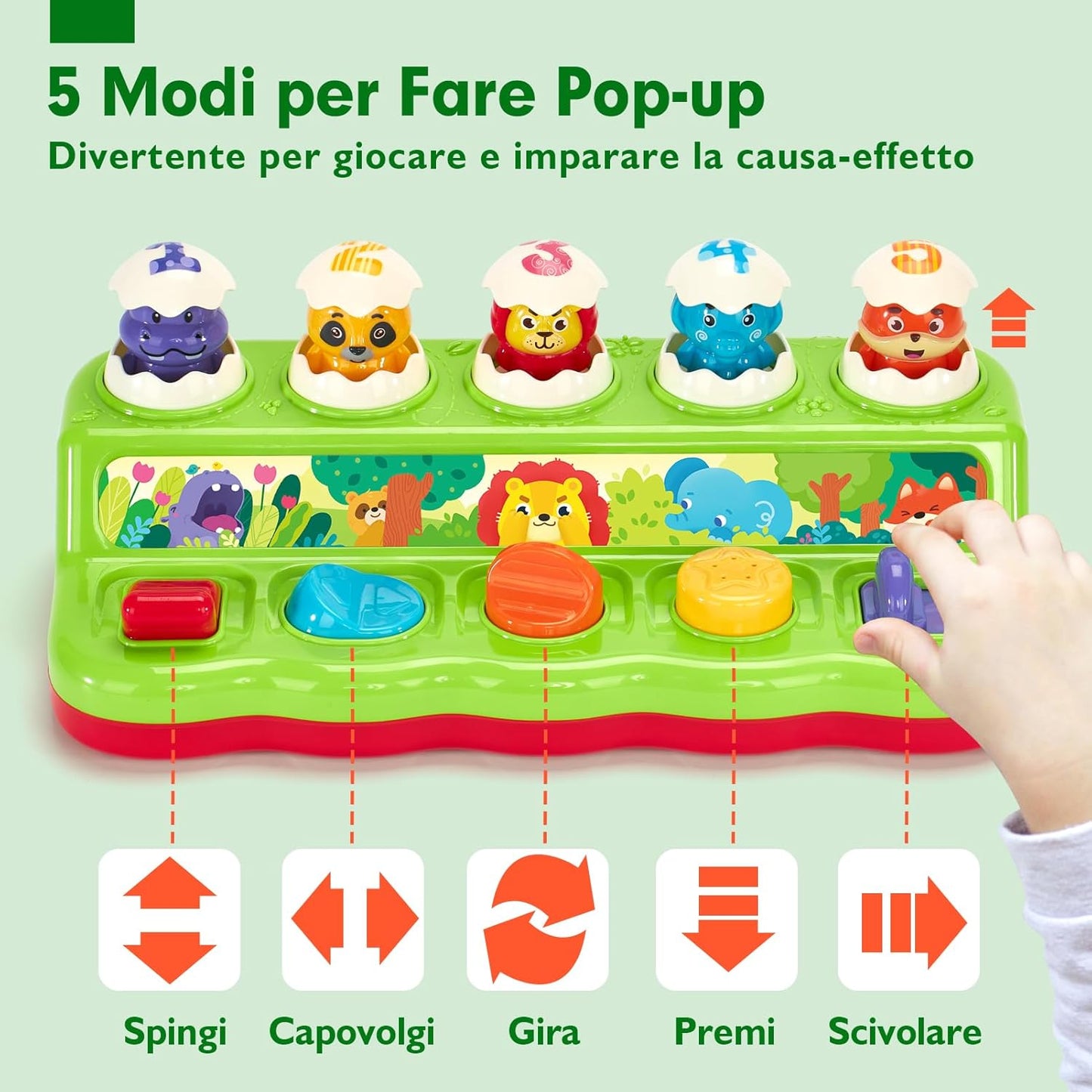 hahaland Giochi Bambini 1 Anno - Animali Pop-Up Abilità Motorie Montessori con Musica, Gioco Educativi attività Regalo per 1 2 3 Anni