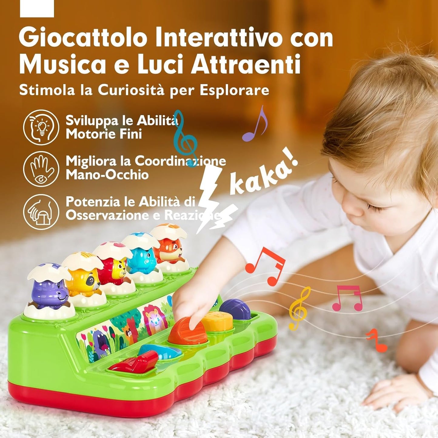 hahaland Giochi Bambini 1 Anno - Animali Pop-Up Abilità Motorie Montessori con Musica, Gioco Educativi attività Regalo per 1 2 3 Anni